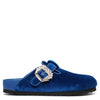 Boston crystal buckle blue velvet slides