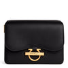 Joanne black leather shoulder flap bag