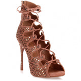 Dark nude suede lace-up sandal