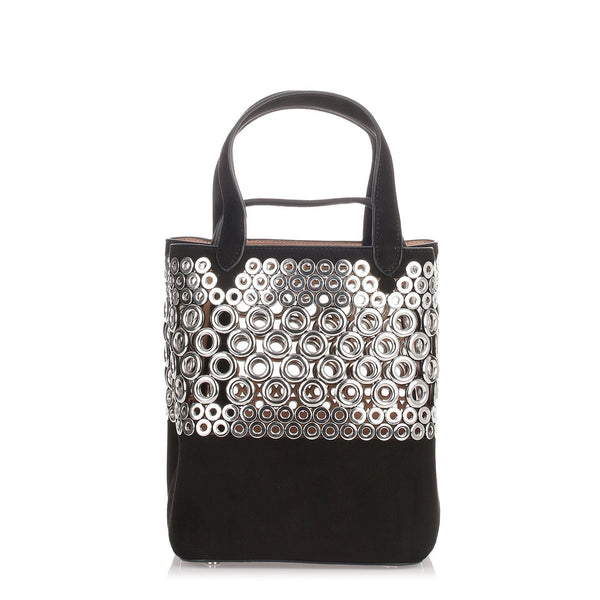 Black eyelet suede bag
