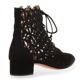 Black suede laser-cut bootie