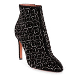 Black velvet studded ankle boot