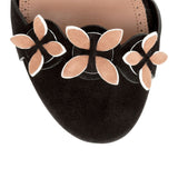 Black suede flower flat sandals