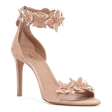 Dark nude suede flower sandals
