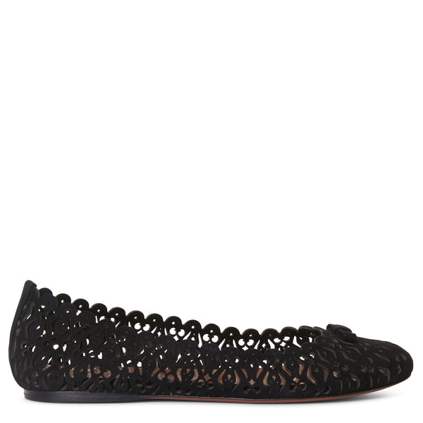 Black suede laser cut ballerinas