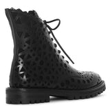 Black laser cut flat boots