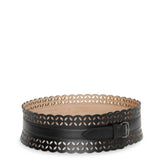 Laser cut black leather belt
