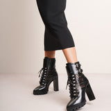 Perforated combat ankle boots