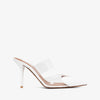 White high-heeled shoe on a white background
