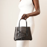 Mina 25 vienne circulaire black leather tote bag