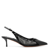 Coeur 55 black patent mesh slingback pumps