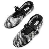 Embellished black mesh ballet flats