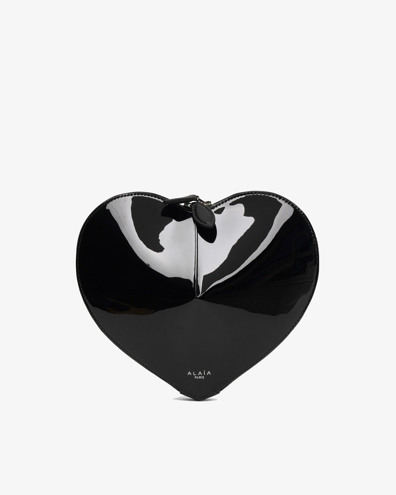 Black heart-shaped clutch bag on a white background