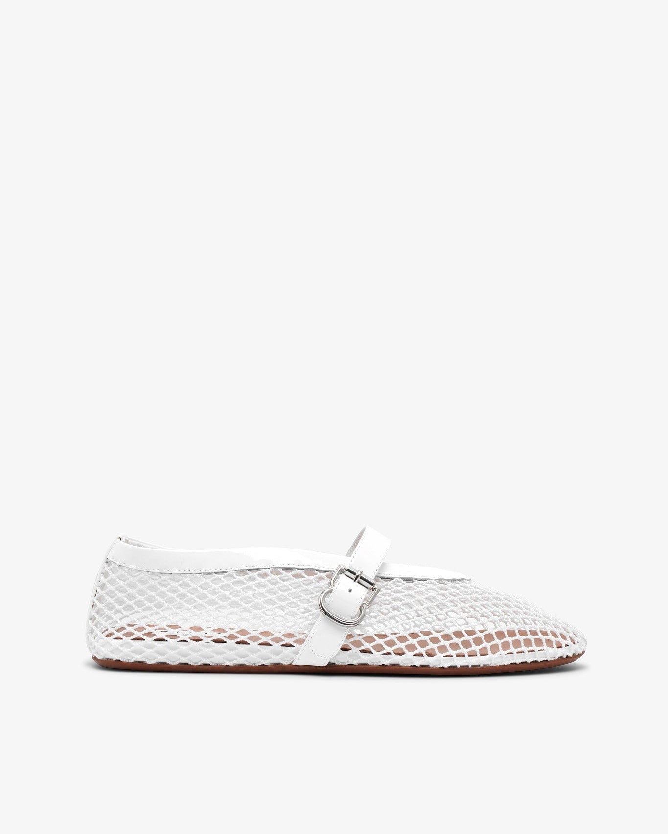 White woven flat shoe on a white background