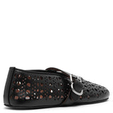 Black leather vienne ballet flats