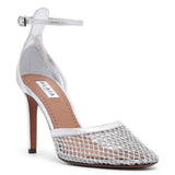 Silver mesh pumps