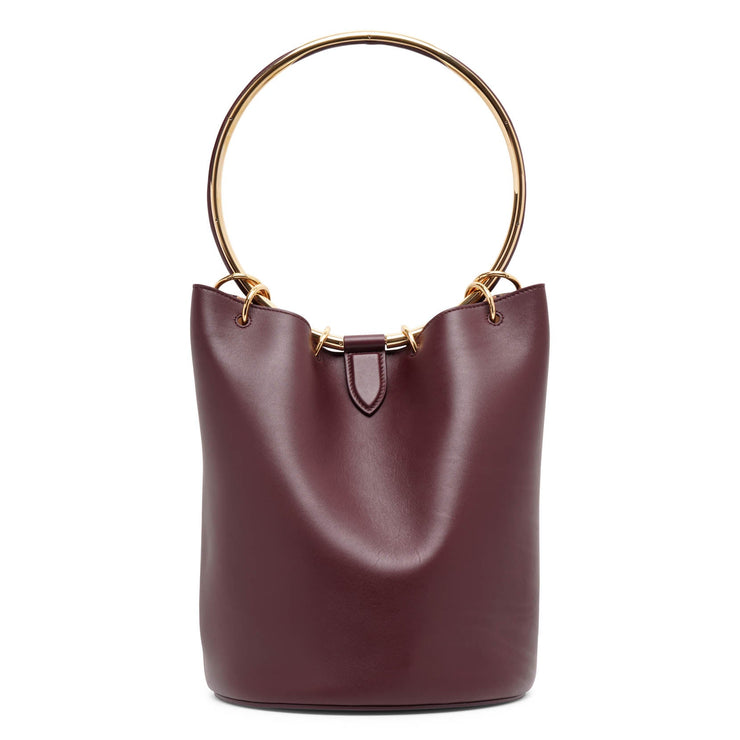 Ring brown leather bucket bag