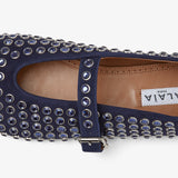 Embellished blue suede ballet flats