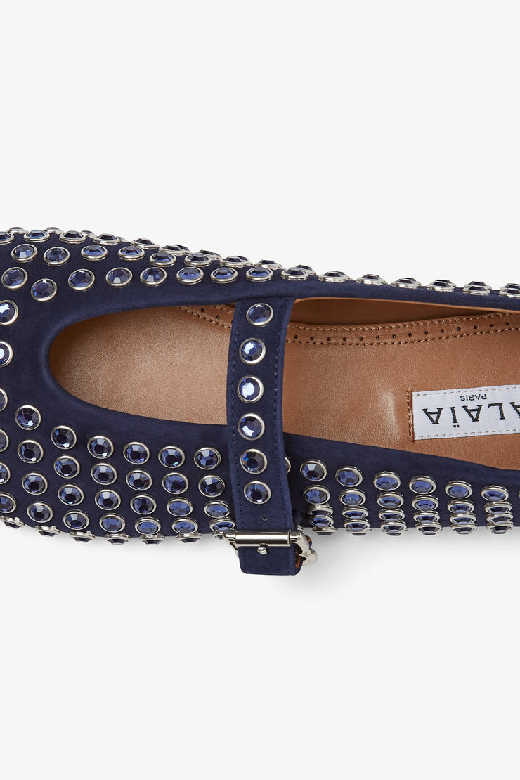 Embellished blue suede ballet flats