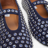 Embellished blue suede ballet flats