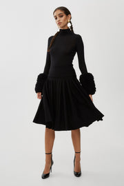 Pleated knit midi skirt