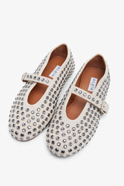 Embellished greige suede ballet flats