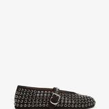 Embellished black suede ballet flats
