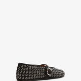 Embellished black suede ballet flats