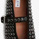 Embellished black suede ballet flats