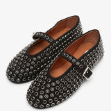 Embellished black suede ballet flats