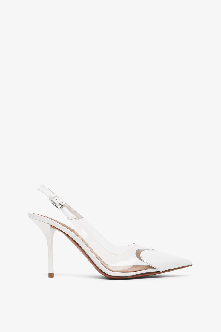 Coeur 90 white patent slingbacks