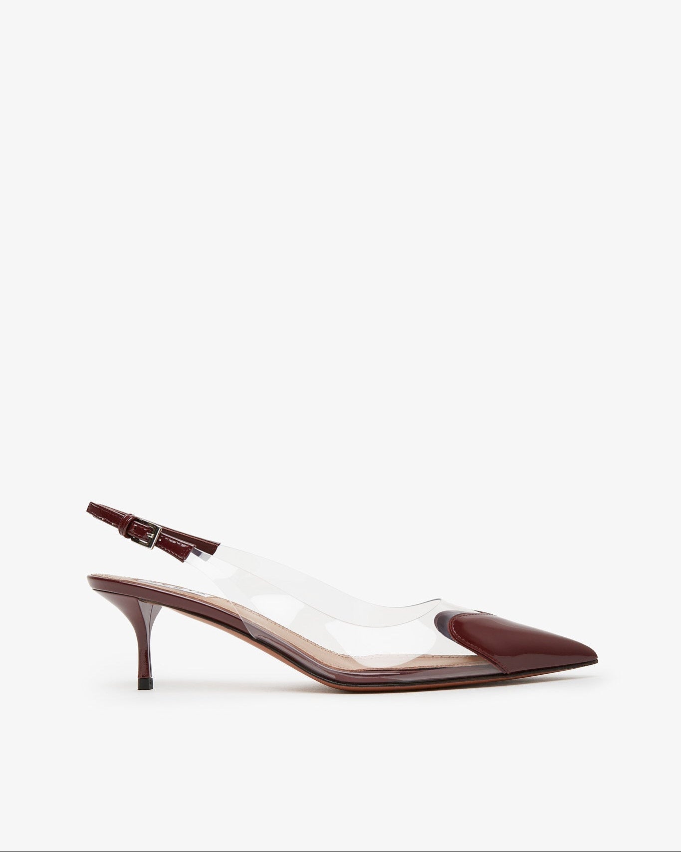 Brown sandal with a thin strap on a white background