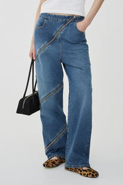 Zip-up wide-leg jeans