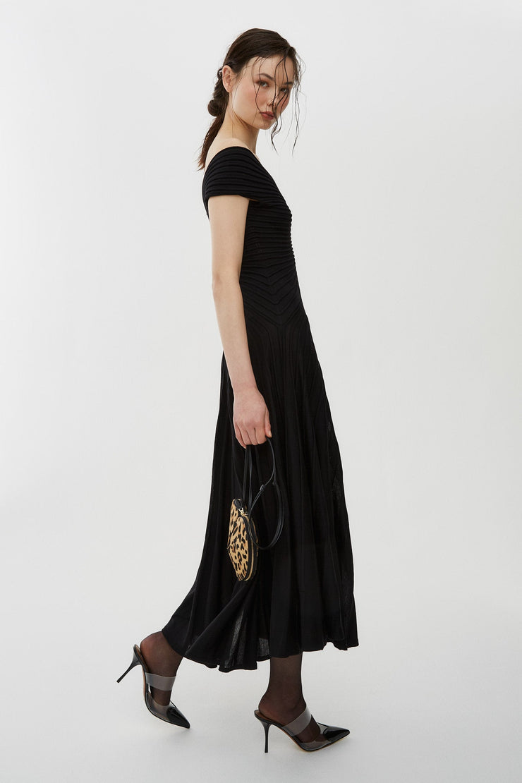 V neck black maxi dress