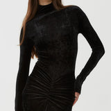 Draped black long dress