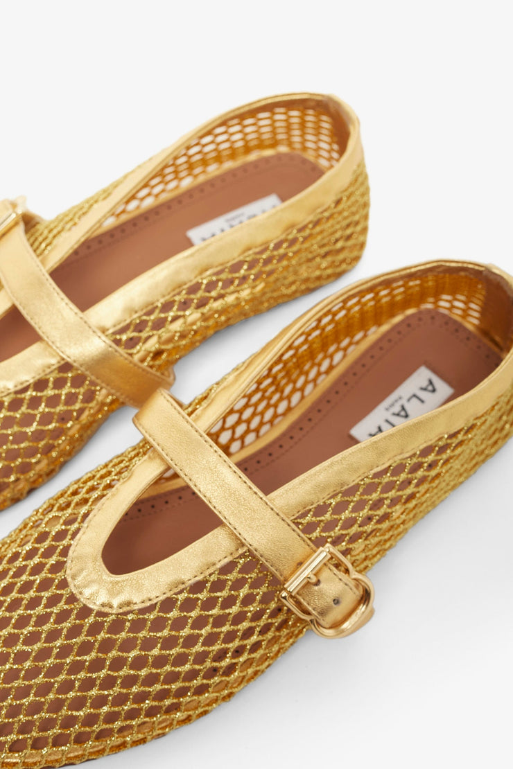 Gold mesh ballet flats