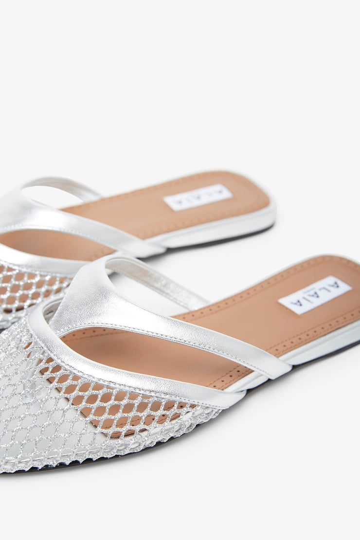 Infradito flat silver mules