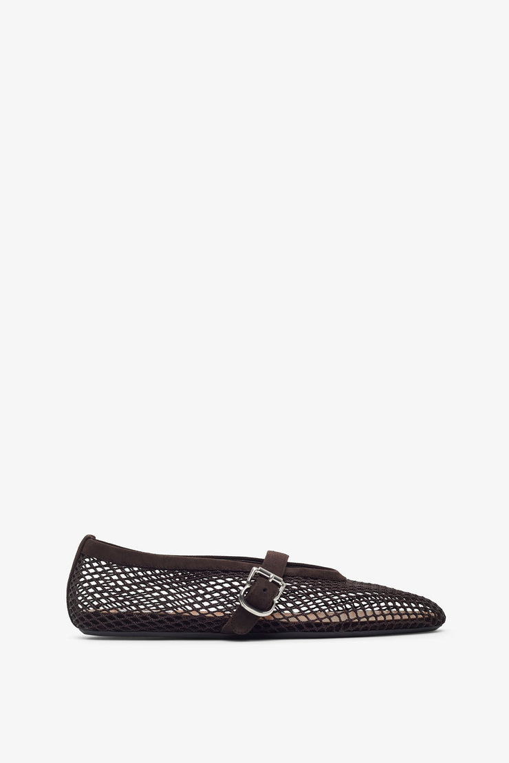 Brown mesh ballet flats