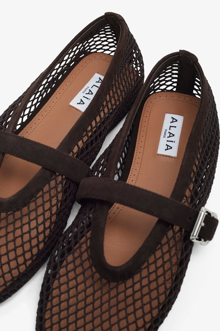 Brown mesh ballet flats