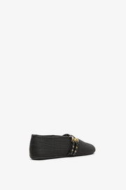 Paper straw black ballet flats