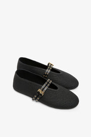 Paper straw black ballet flats