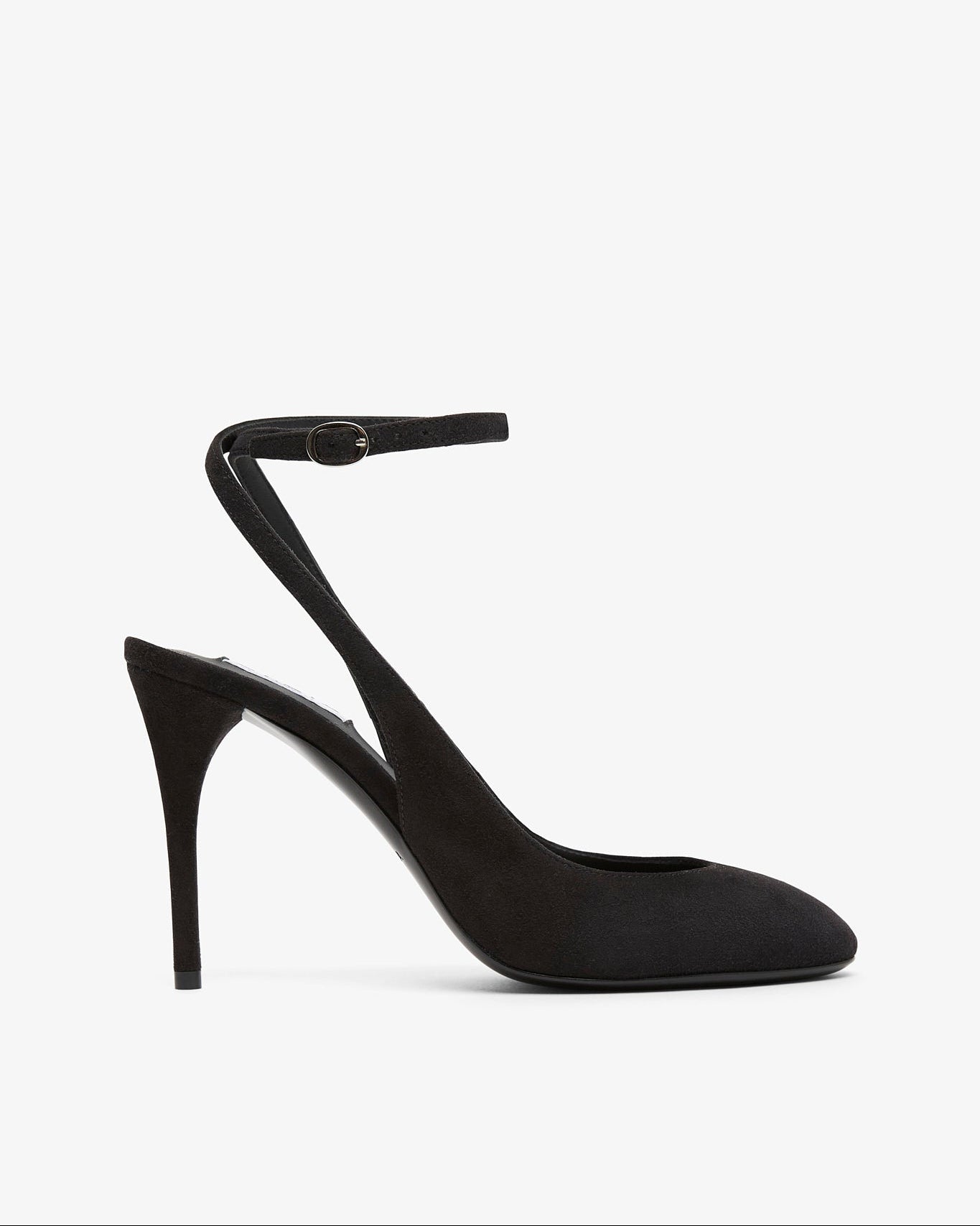Black high-heeled shoe on a white background