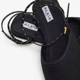Paper straw black flat sandals