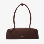 Brown handbag with a visible brand logo on a white background