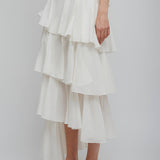 Cotton linen white spiral skirt