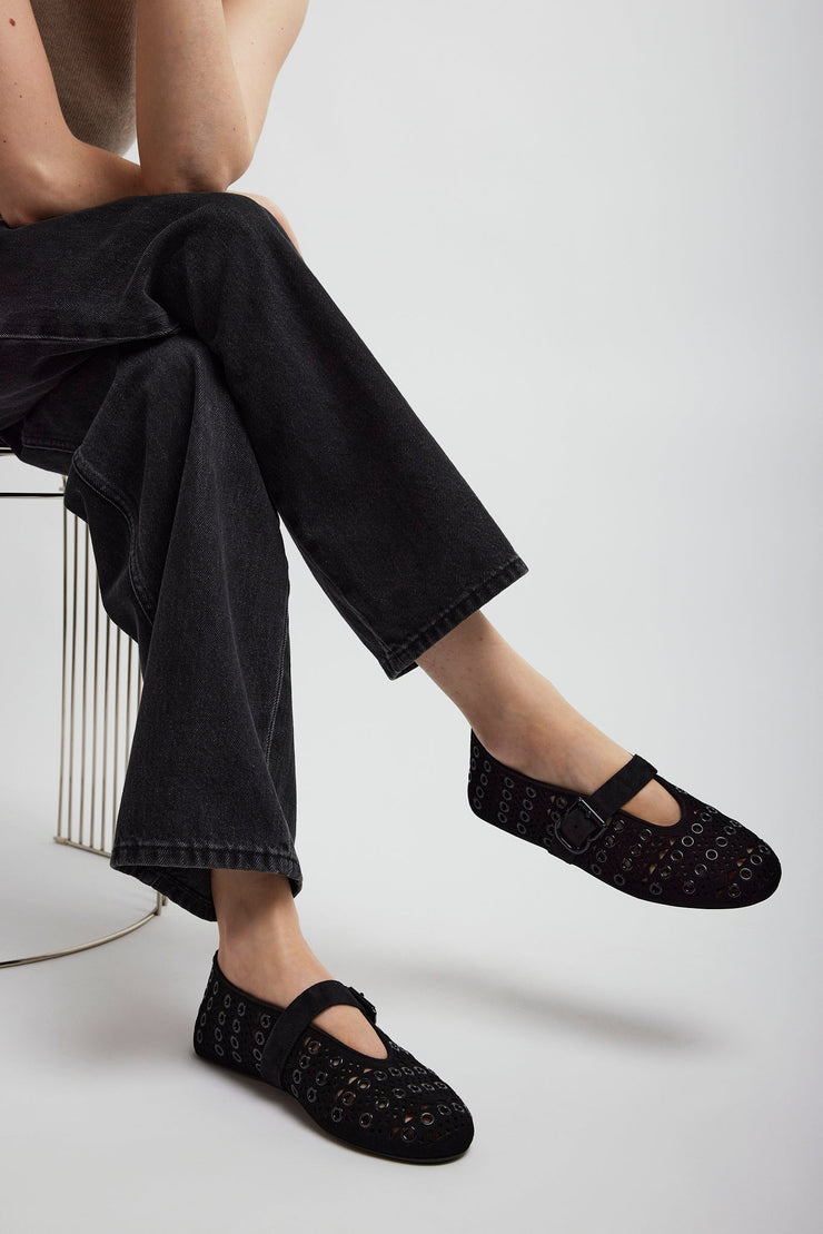 Vienne black suede ballet flats