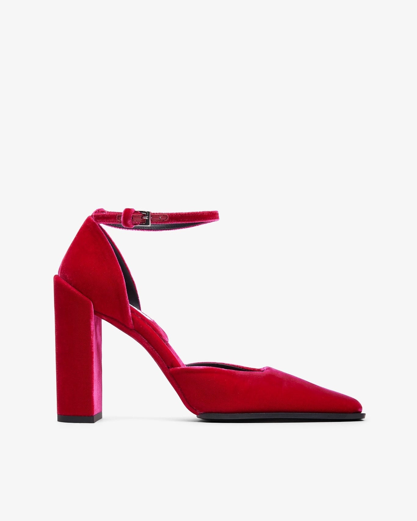 Red high-heeled shoe on a white background