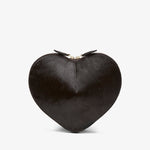 Black heart-shaped clutch bag on a light gray background