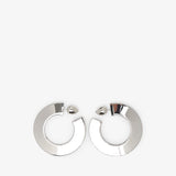 Pair of silver hoop earrings on a white background