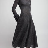 Frills sleeve mohair fit flare dress